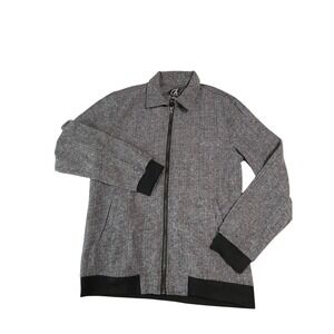 PX Clothing Mens Herringbone Full Zip Jacket Black White Gray Cotton Size L NWT